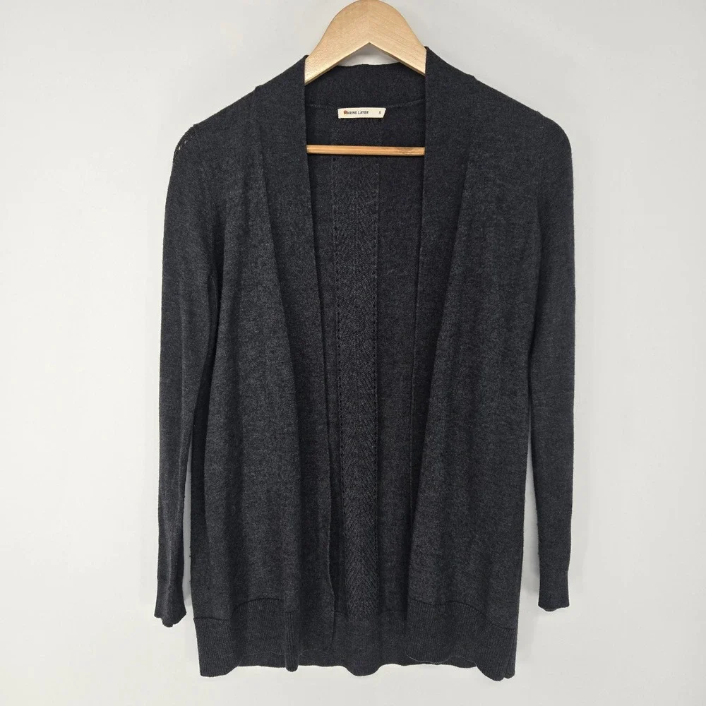 Marine Layer Cardigan Womens‎ Small Charcoal Gray Cashmere Wool Blend Open Front